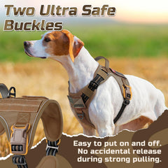 Rabbitgoo dog harness side view highlights MOLLE panels for gear and patches.