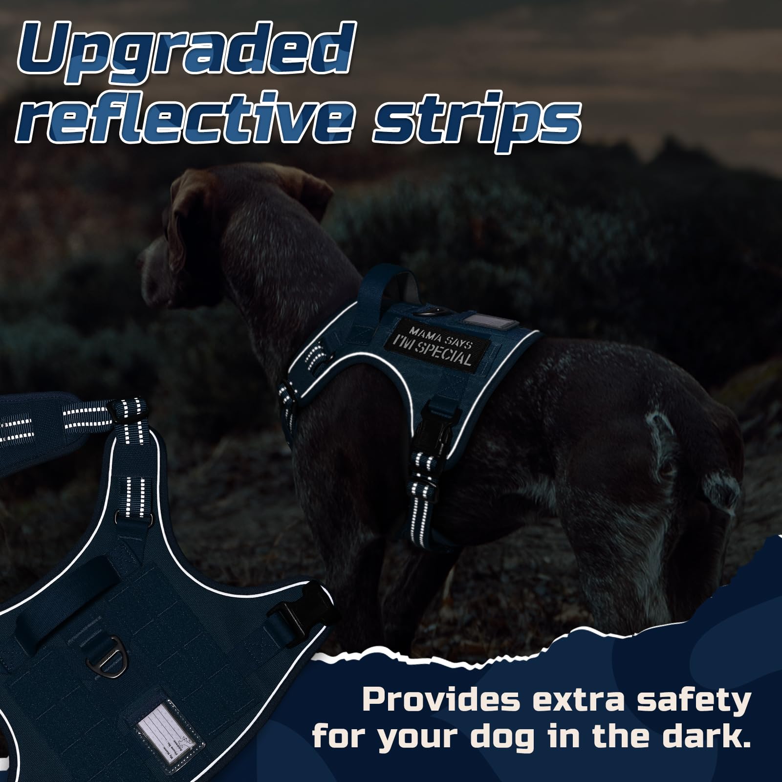 Rabbitgoo tactical harness blue XL adjustable straps for large dogs
