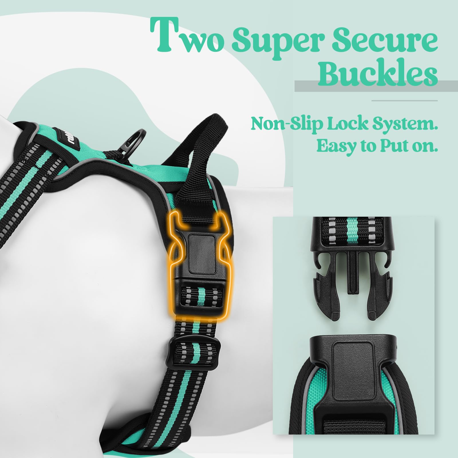 Rabbitgoo padded turquoise harness designed for comfortable all-day wear.