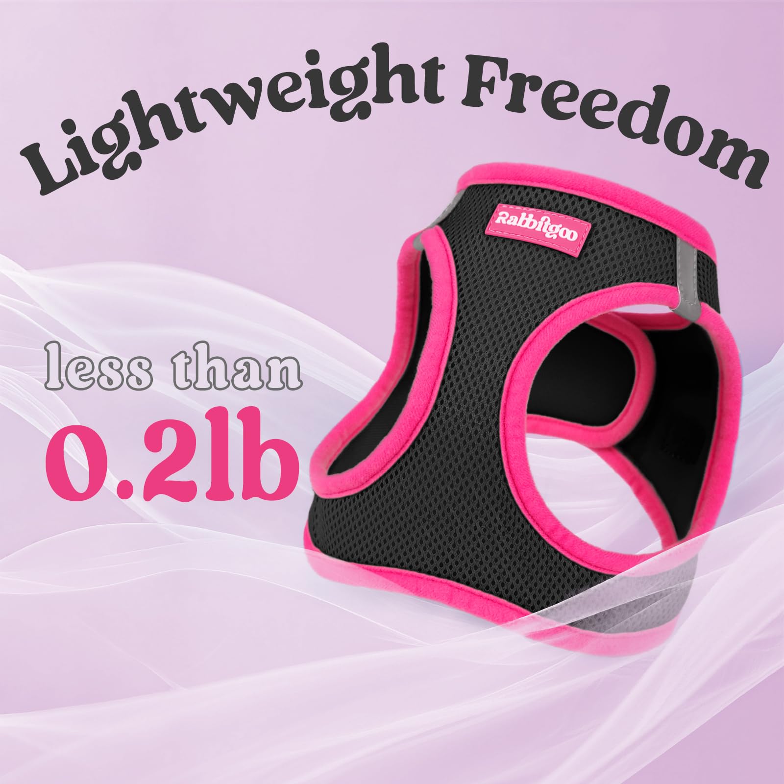 Rabbitgoo ultralight harness weighs about 0.2 lb for all-day comfort.