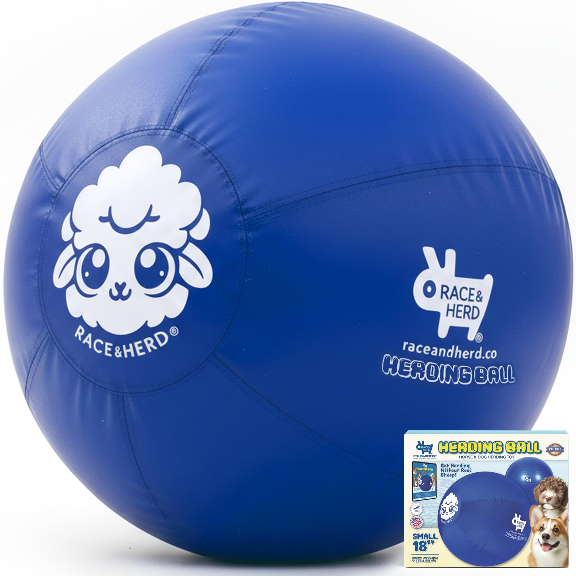 Race&Herd 18-inch XXL Herding Ball blue front view for backyard herding play