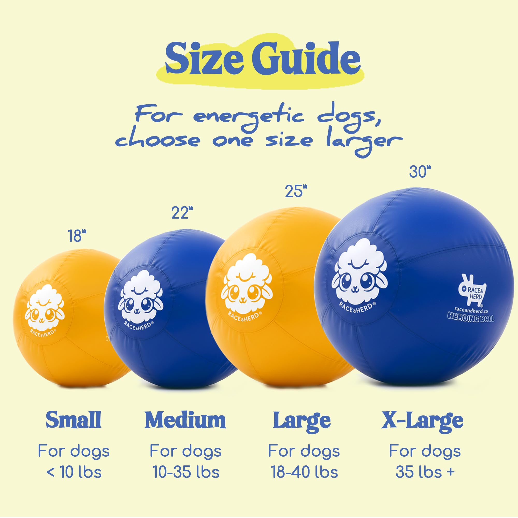 Race&Herd 22in XXL Herding Ball yellow heavy-duty rubber designed to resist strong bites.