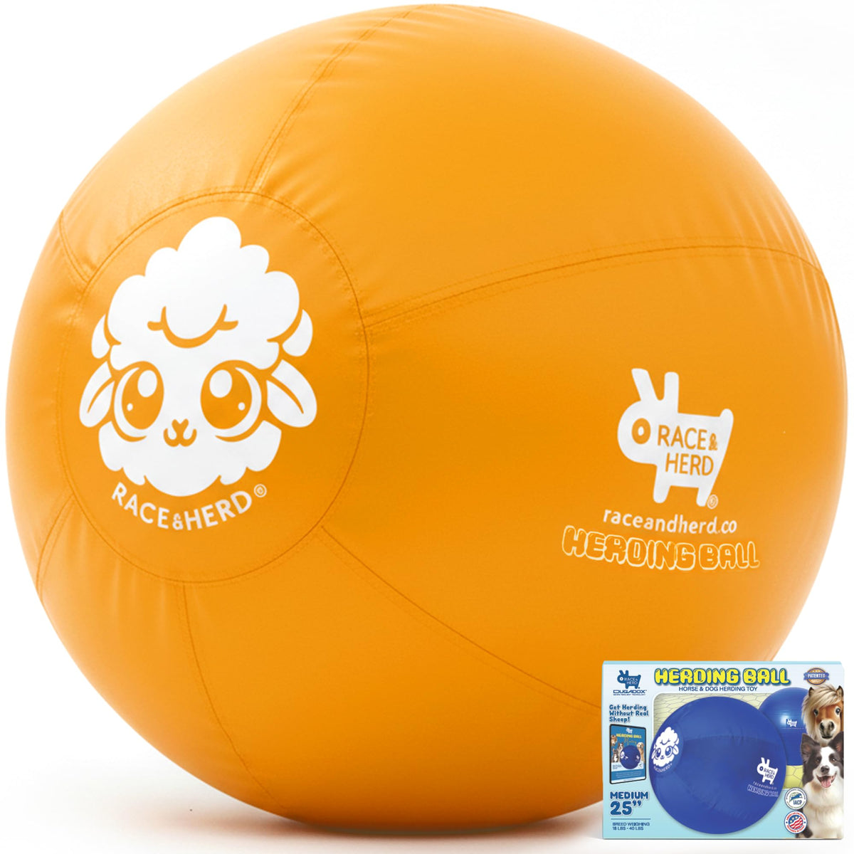 Race&Herd 25-inch XXL Herding Ball front view for high-visibility outdoor play