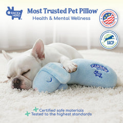 Race&Herd CuddleBun blue plush pillow highlighting orthopedic neck support for deeper rest