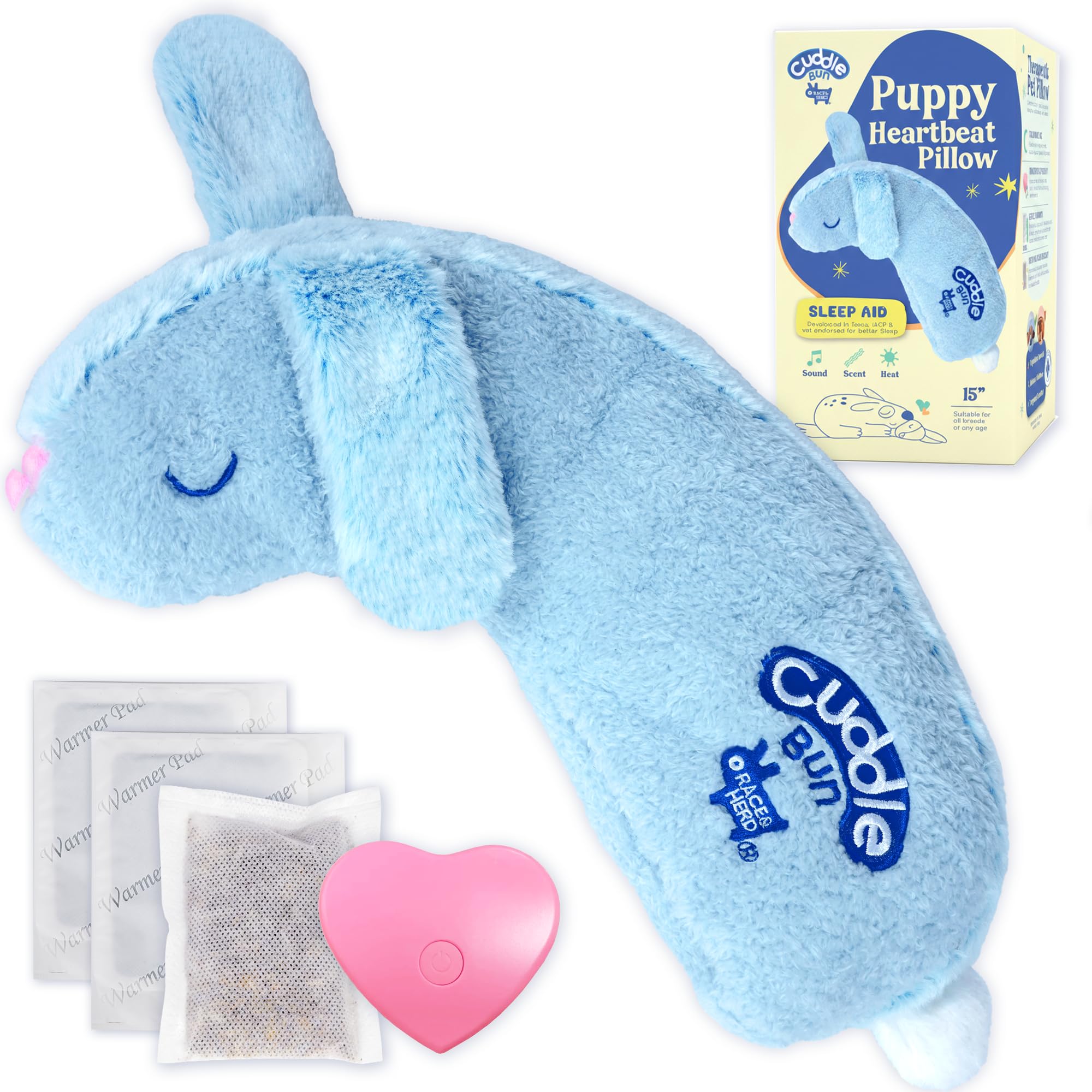Race&Herd CuddleBun heartbeat toy blue close-up for puppy comfort and soothing heartbeat