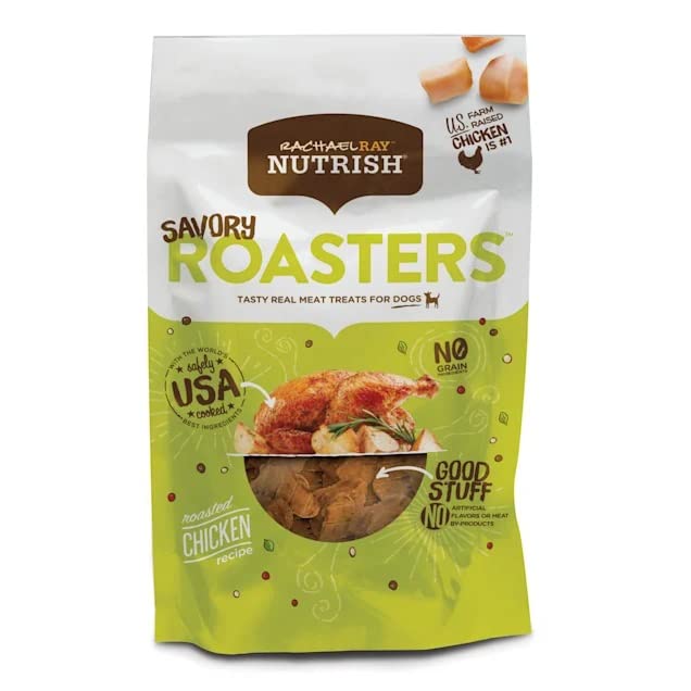 Rachael Ray Nutrish Savory Roasters pack front with two bags, ideal for daily rewards.