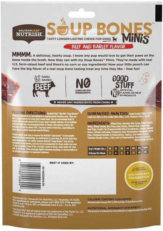 Rachael Ray Nutrish Soup Bones Minis beef barley ingredients close-up