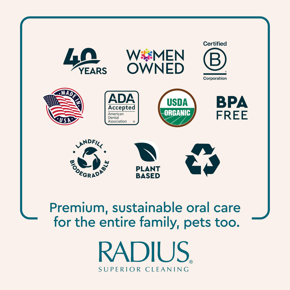 Radius dental care kit packaging showing a 3-piece set