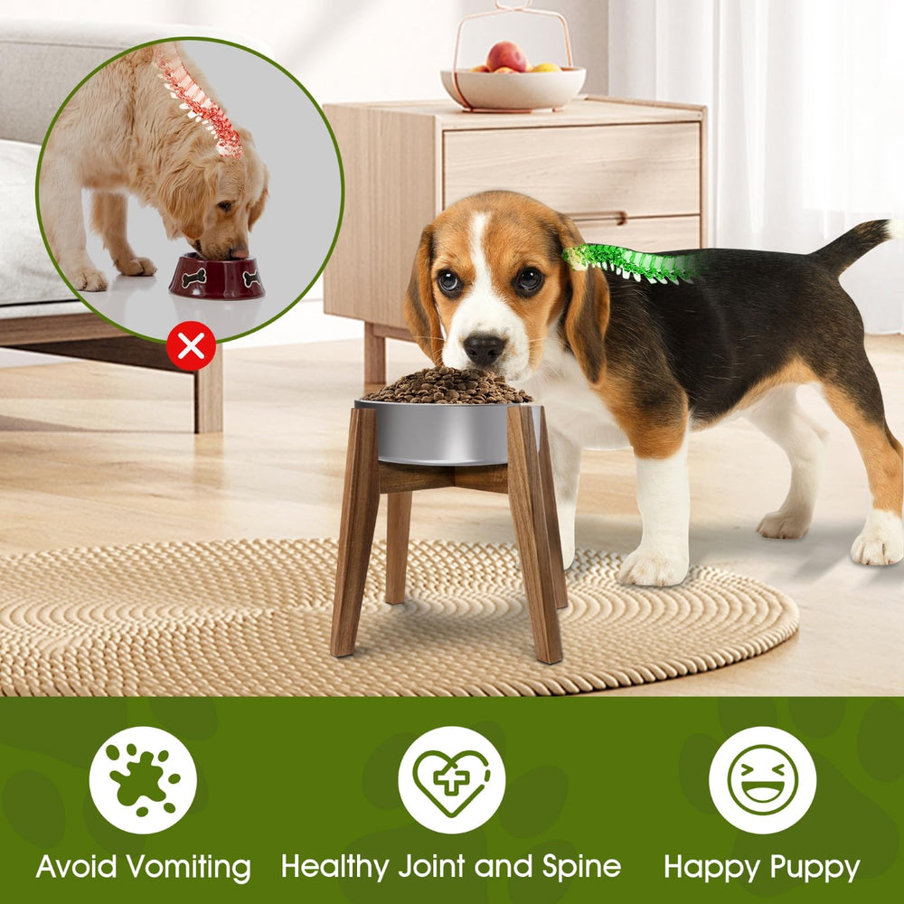 Rainbleland wooden-dog-bowl-stand with non-slip-base keeps bowls steady during meals.