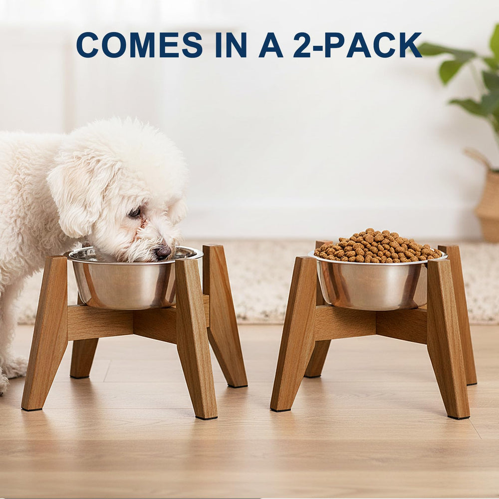 RAINBLELAND two-pack dog stands keep feeding areas organized and evenly spaced around the home.