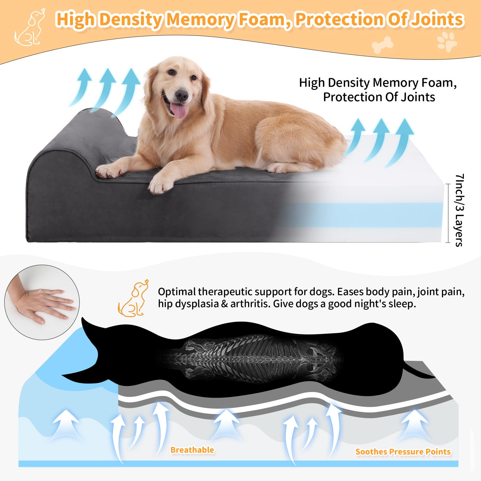 Rainmr dog bed side view highlights generous space for lounging and stretching.