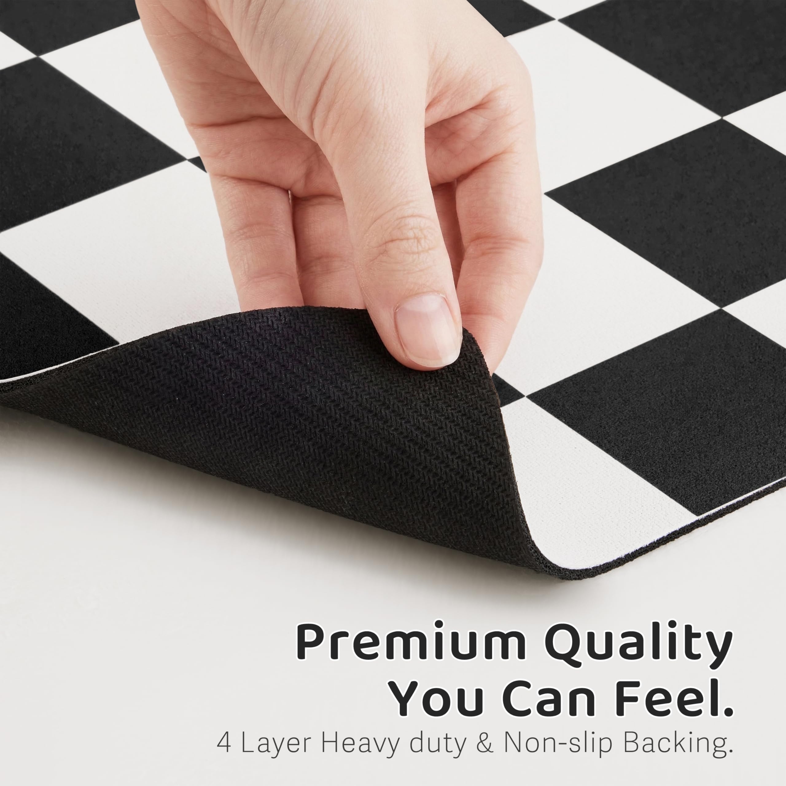 Ralxion Checkered-design mat adds decorative touch while protecting floors.