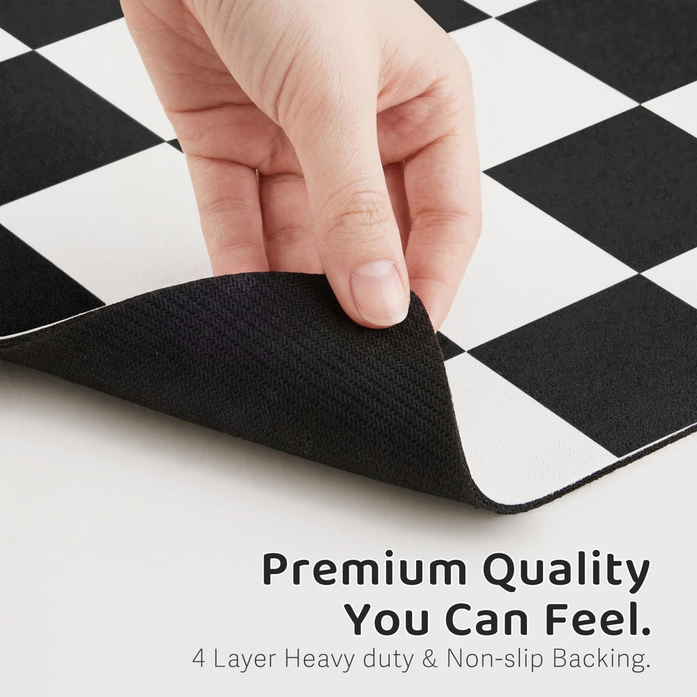 Ralxion Checkered-design mat adds decorative touch while protecting floors.