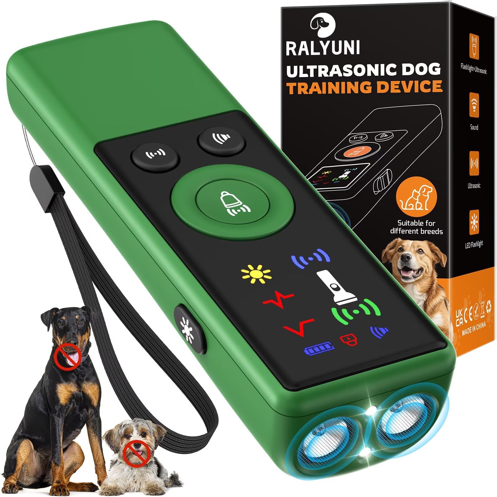 RALYUNI ultrasonic deterrent front view, compact and portable for indoor use