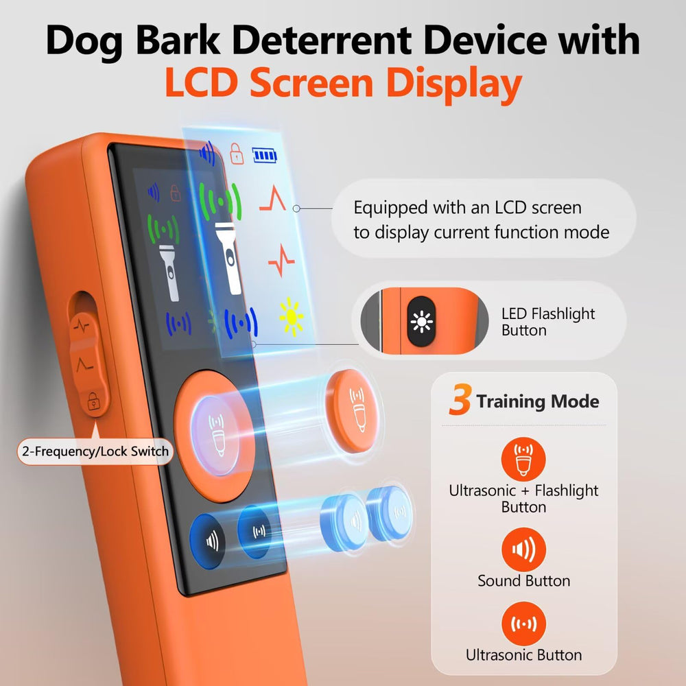 RALYUNI ultrasonic bark deterrent LCD display shows mode and battery status