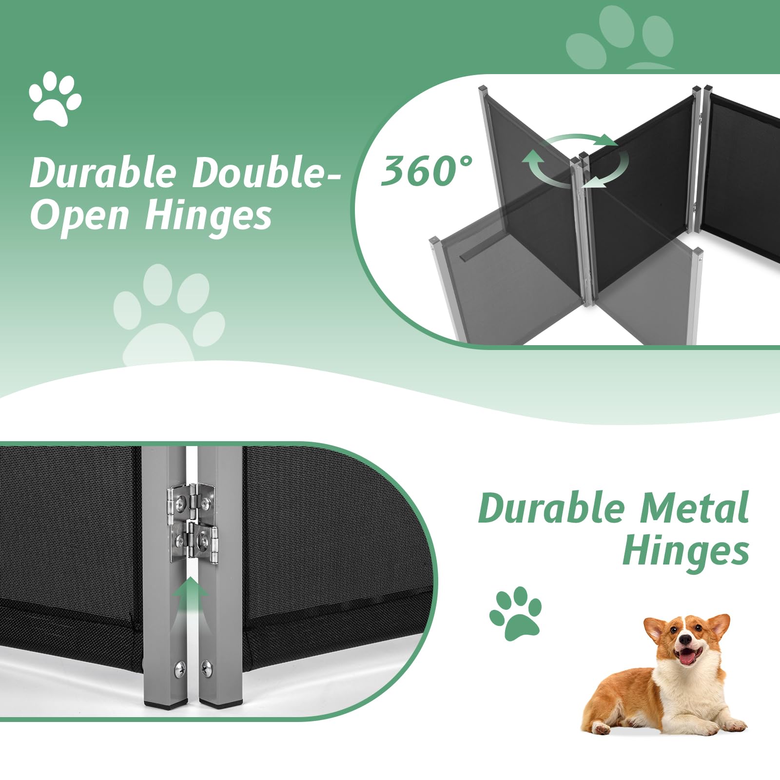RANTILA foldable dog gate used at a stair landing for safe passage