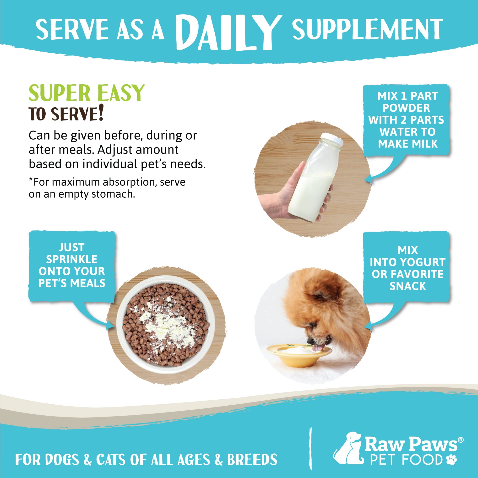 Raw Paws bovine colostrum powder supports gut health in pets