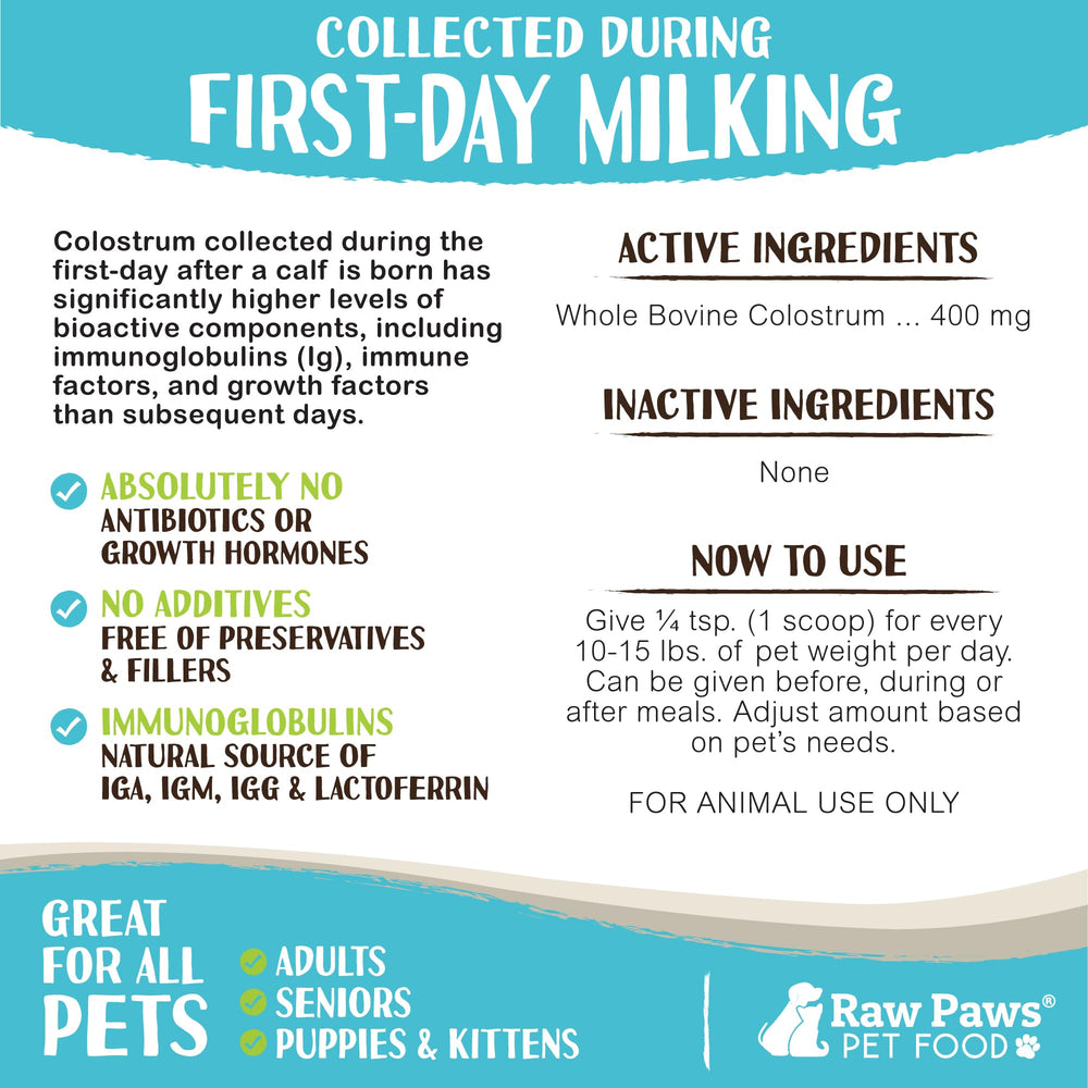 Raw Paws bovine colostrum scoop for effortless dosing
