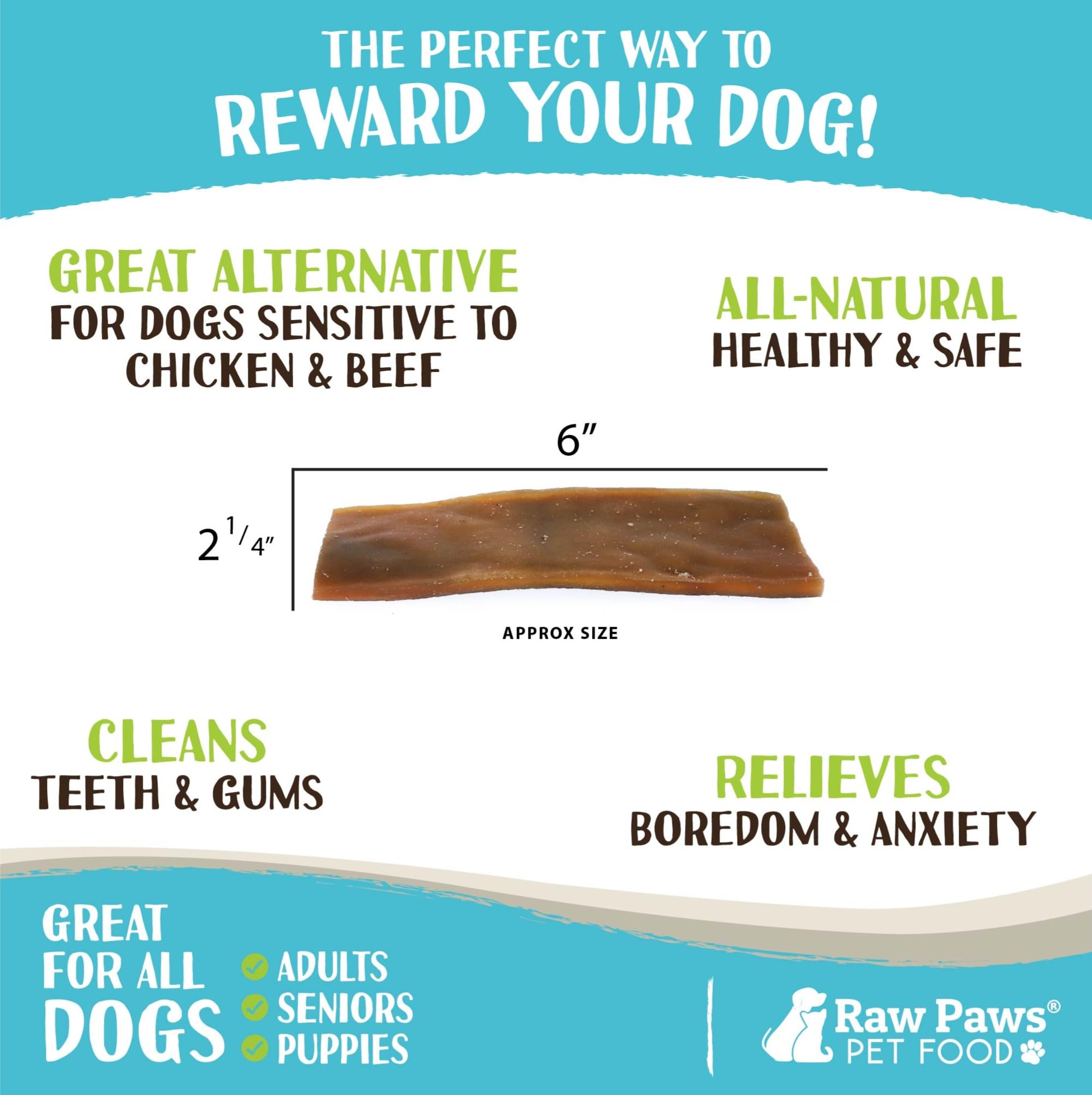 Raw Paws Camel Skin Chews ready for anxious dogs helps calm moments.