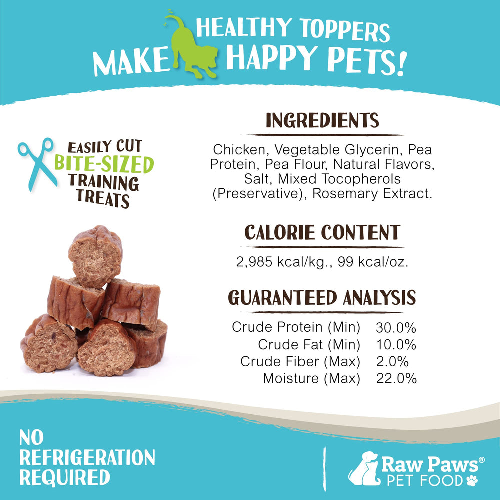 Cat-friendly Raw Paws chicken jerky treats in soft-stick form.