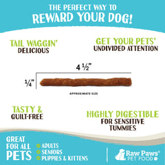 Dog enjoys Raw Paws chicken soft stick as training reward.