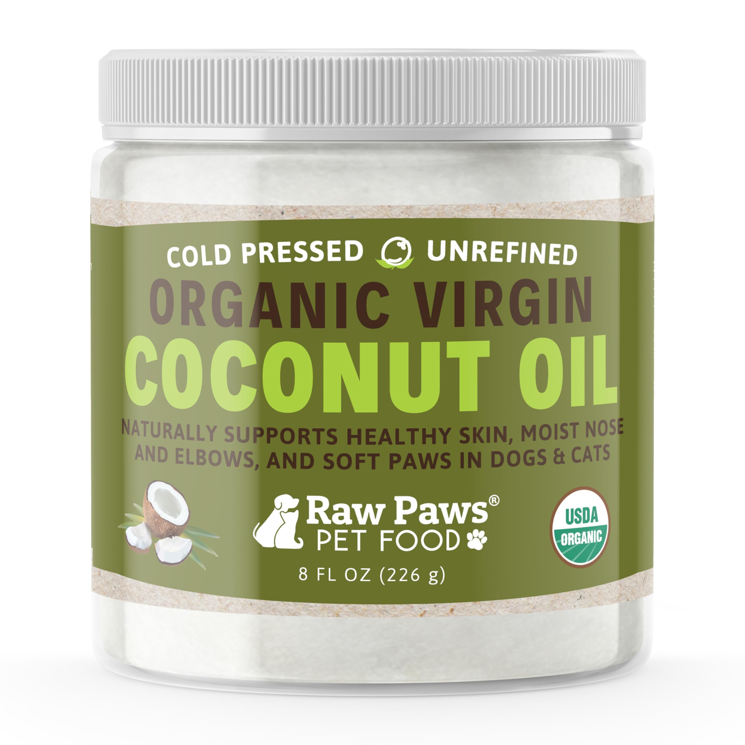 Raw Paws coconut oil for dogs bottle pour for easy skin care.