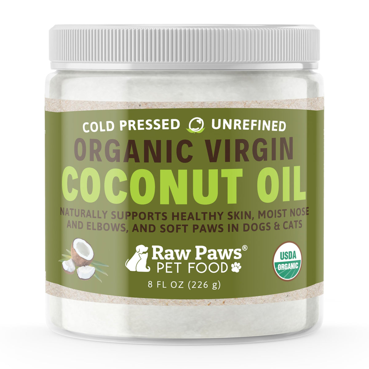 Raw Paws coconut oil for dogs bottle pour for easy skin care.