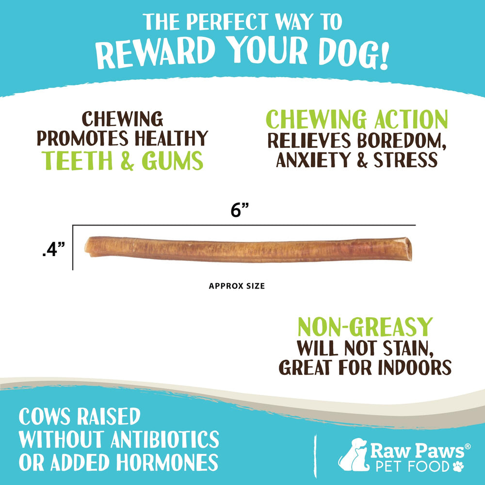 Raw Paws free-range pizzle sticks—single-ingredient chews from hormone-free cattle.