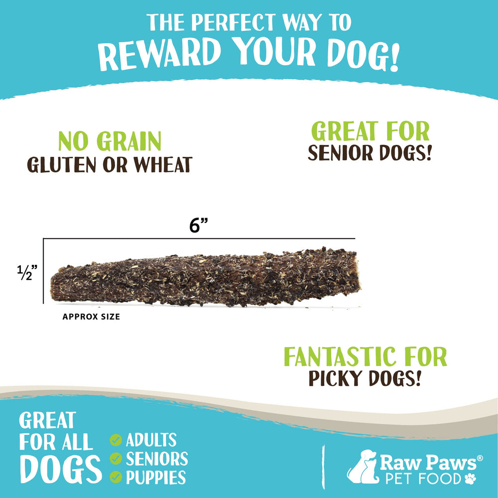 Raw Paws Green Beef Tripe Sticks close-up texture reveals chewy, appetizing surface.