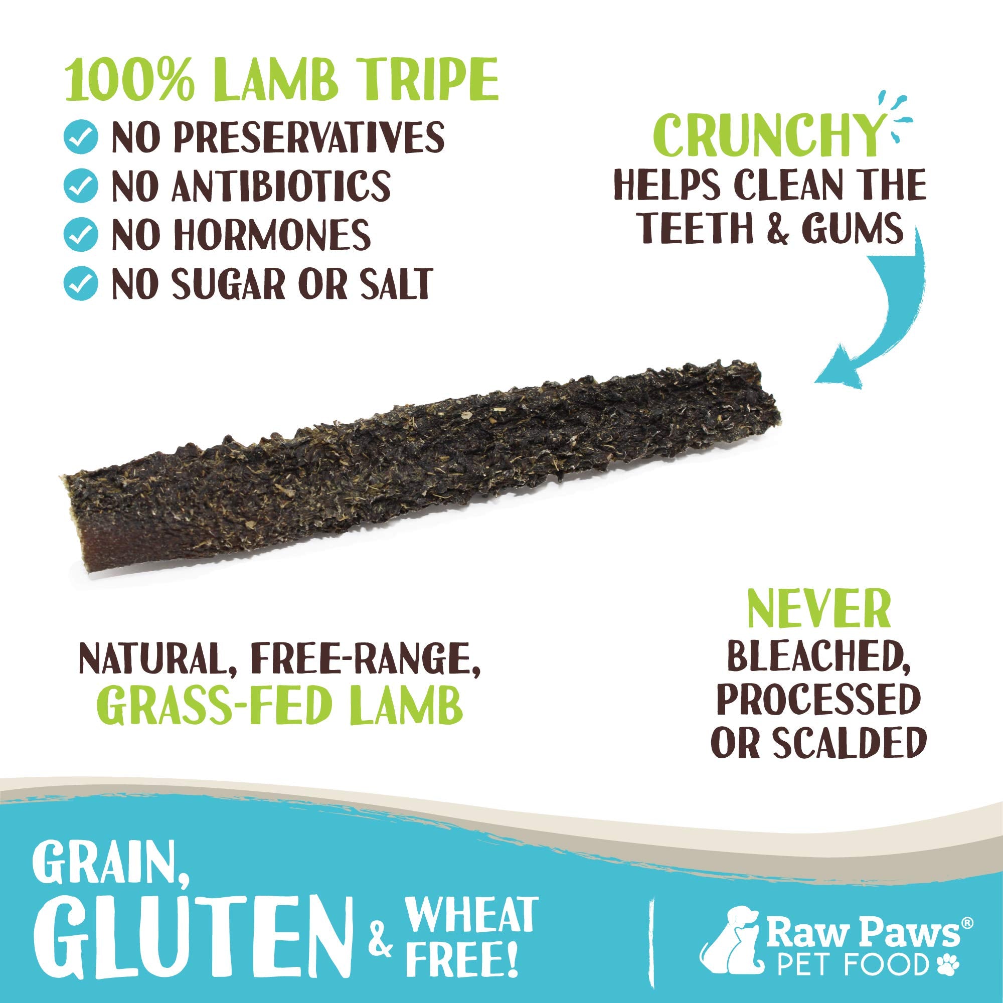 Raw Paws Green Lamb Tripe Sticks texture close-up reveals chewy surface and aroma