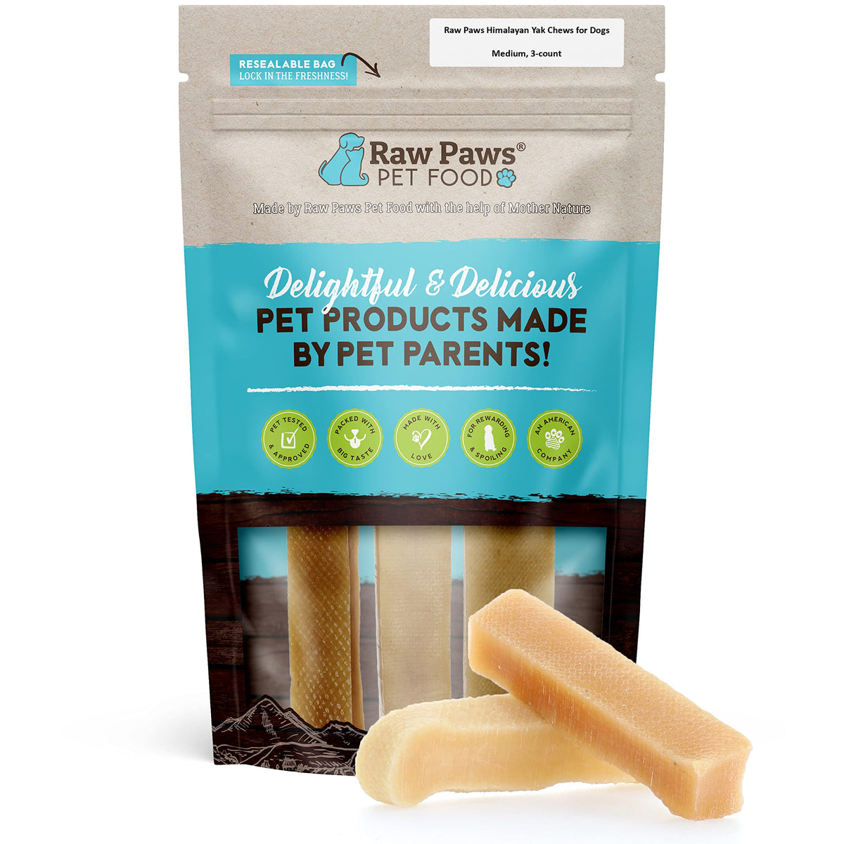 Raw Paws Himalayan Yak Chews packaging front showing natural ingredients and quality