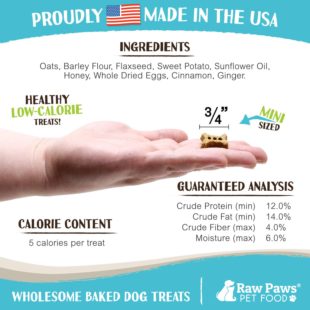 Raw Paws Mini Bones baked in the USA with premium ingredients