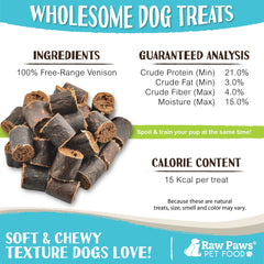 Single-ingredient venison snack from Raw Paws for dogs.