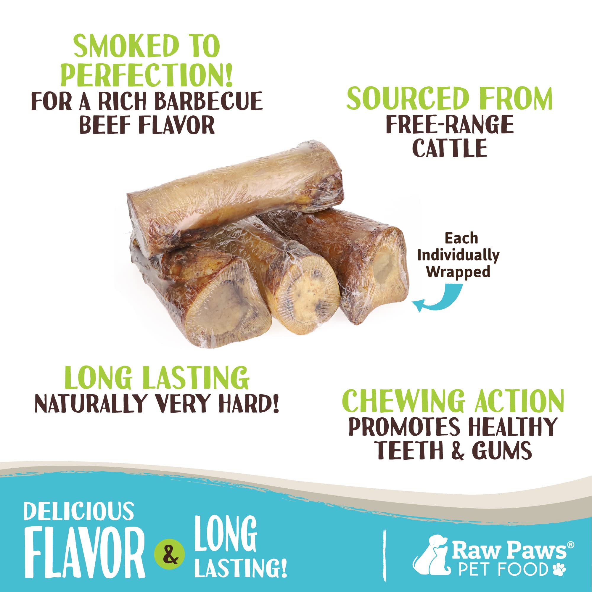 Raw Paws smoked beef marrow bones cross-section showing rich marrow interior for flavor.