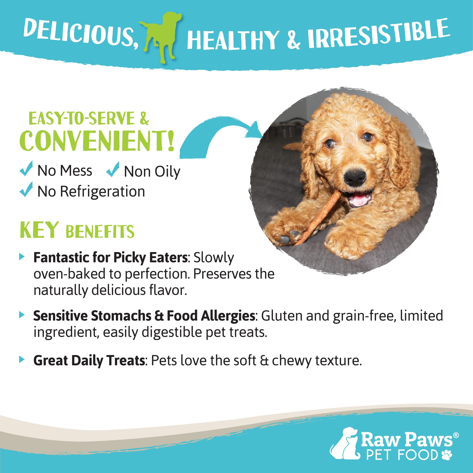 USA-made Raw Paws treats in resealable bag for freshness.