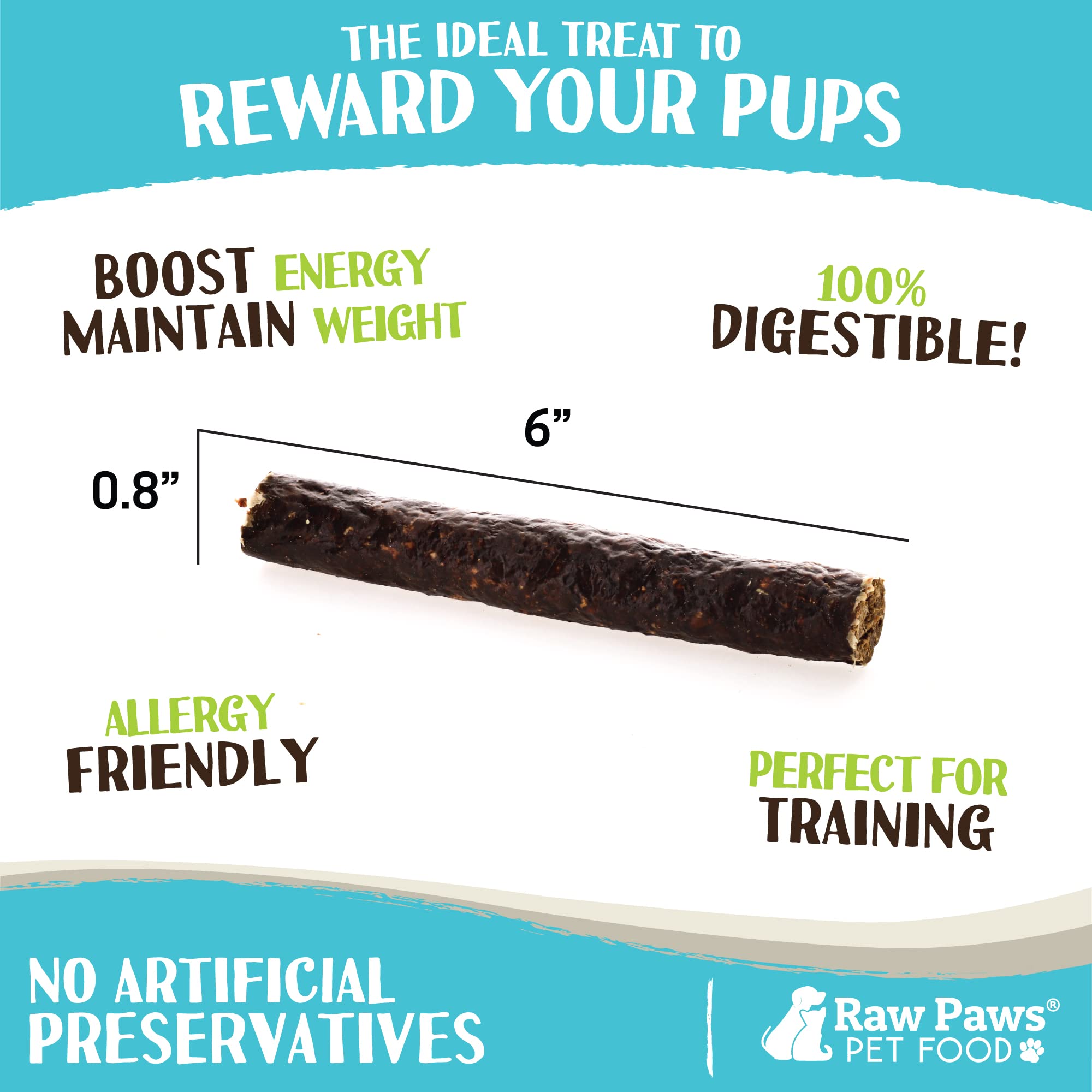Dog training treats from Raw Paws venison jerky sticks in action.