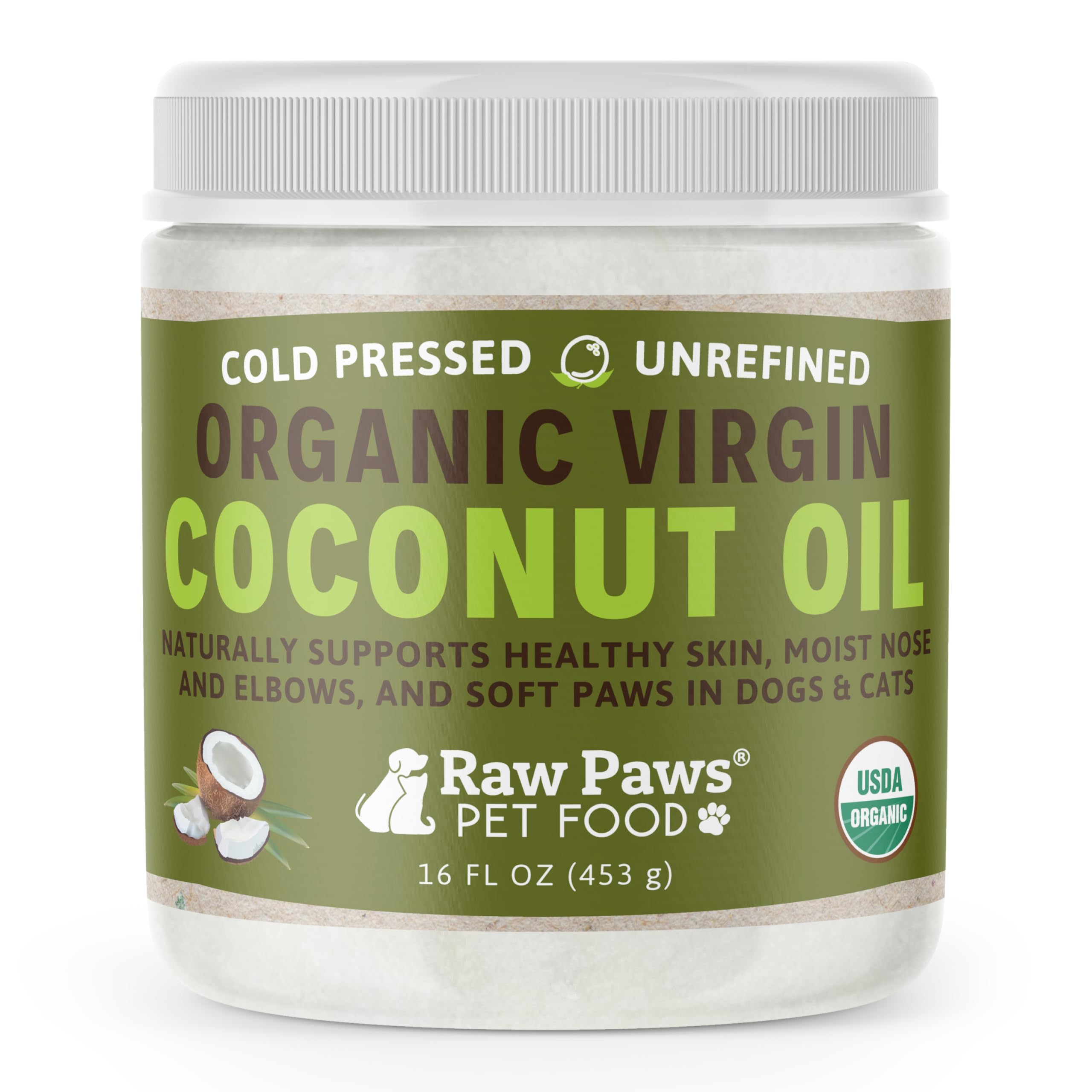 Raw Paws Virgin Organic Coconut Oil bottle pour for easy topical use on pets