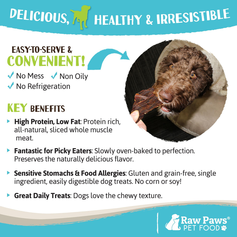 USA-packed Raw Paws jerky label and packaging pictured