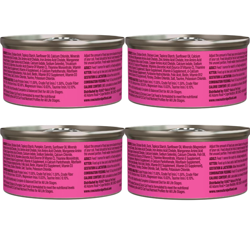 Rawz shredded chicken-pumpkin cat food can with fiber.