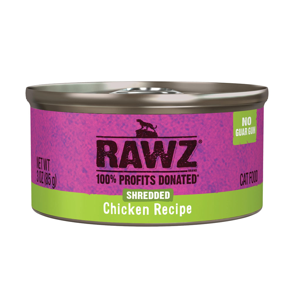 Rawz chicken wet food 3oz cans showing protein-rich meal for cats