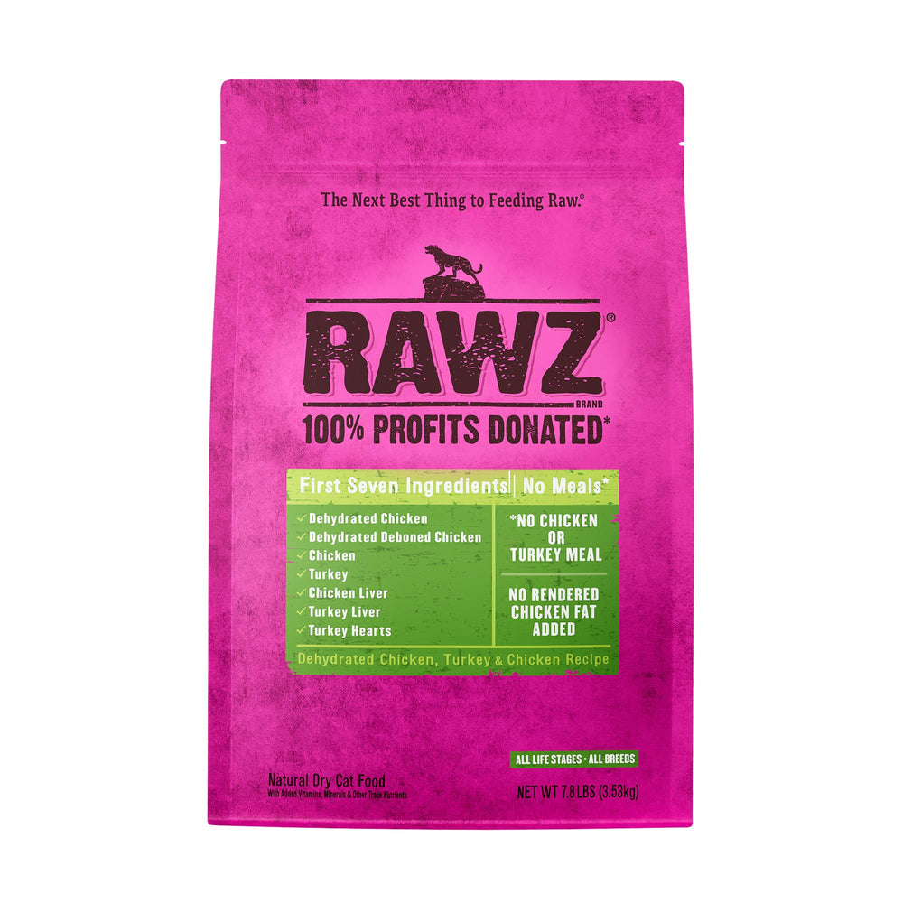 Rawz Dehydrated Chicken-Turkey Chicken Recipe kibble in a bowl, high-protein option.
