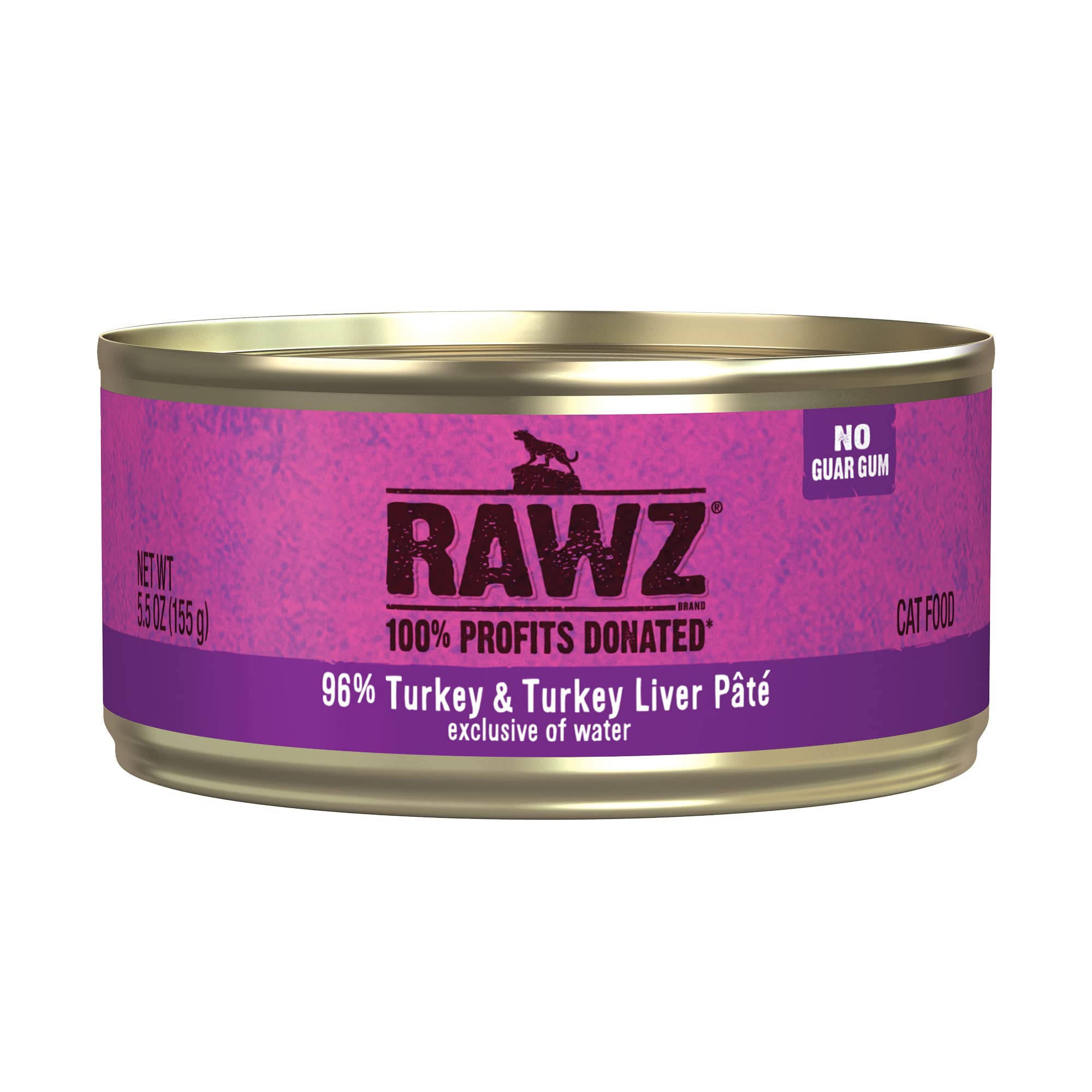 Rawz pate can front view with turkey and turkey liver for adult cats.