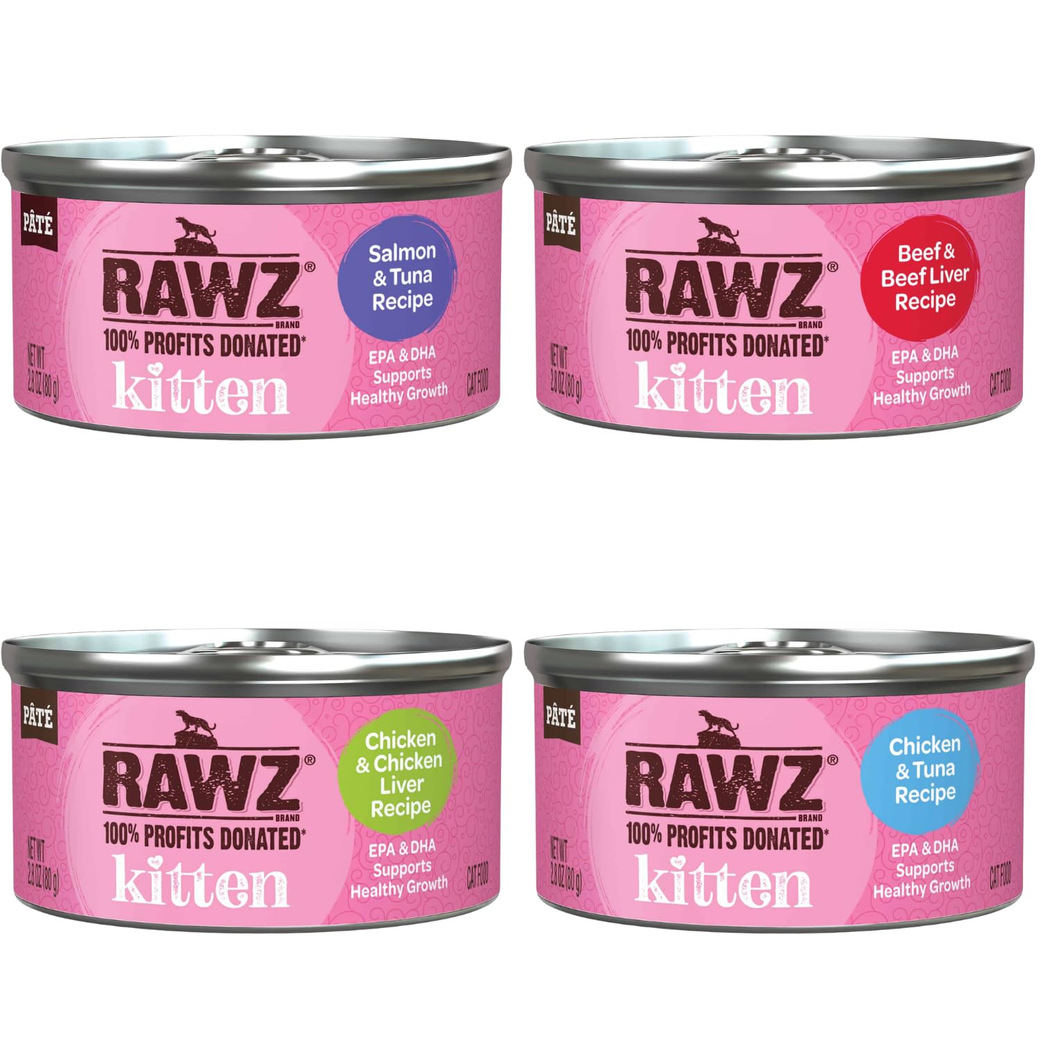 RAWZ kitten pate chicken can highlights chicken as first ingredient for kitten meals