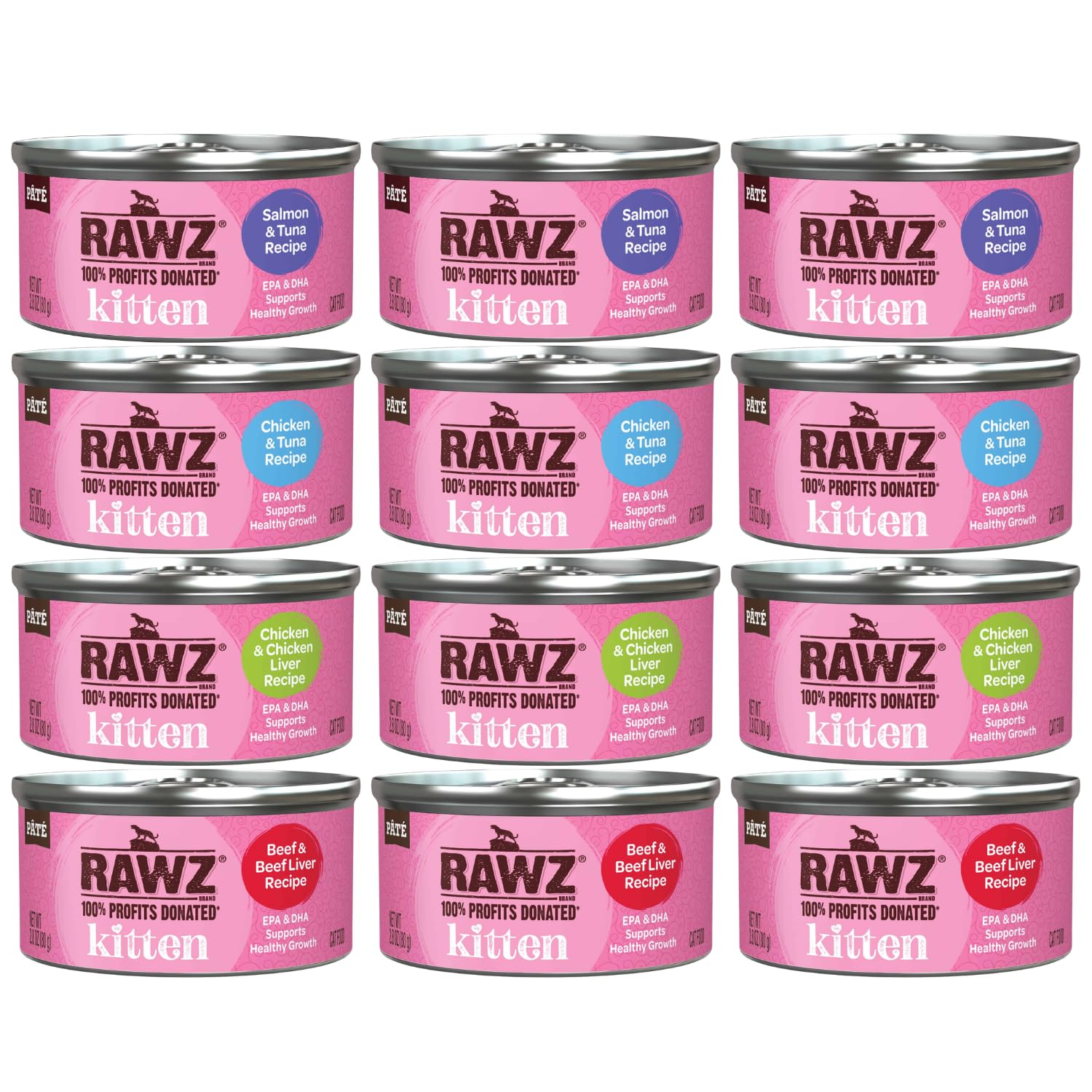 RAWZ kitten pate salmon can close-up showing real fish first ingredient for kittens