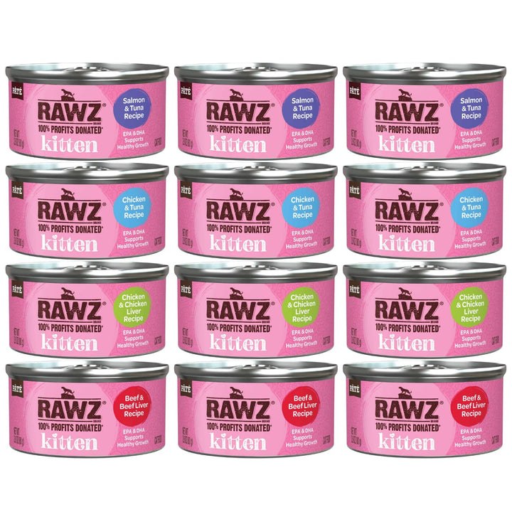RAWZ kitten pate salmon can close-up showing real fish first ingredient for kittens