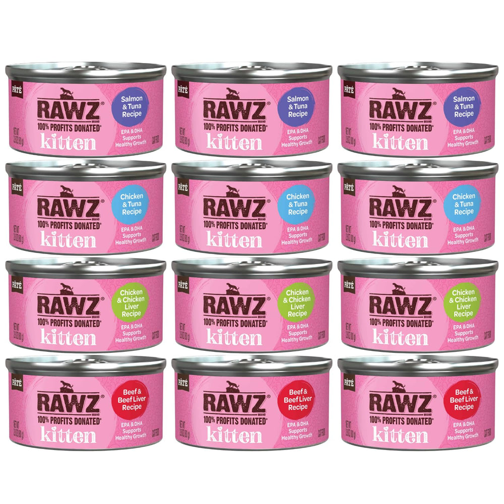 RAWZ kitten pate salmon can close-up showing real fish first ingredient for kittens