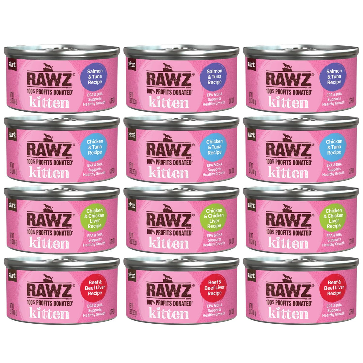 RAWZ kitten pate salmon can close-up showing real fish first ingredient for kittens