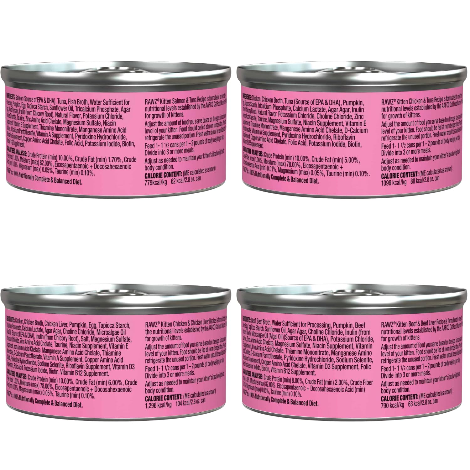 RAWZ kitten pate tuna can emphasizes high moisture for hydration during meals