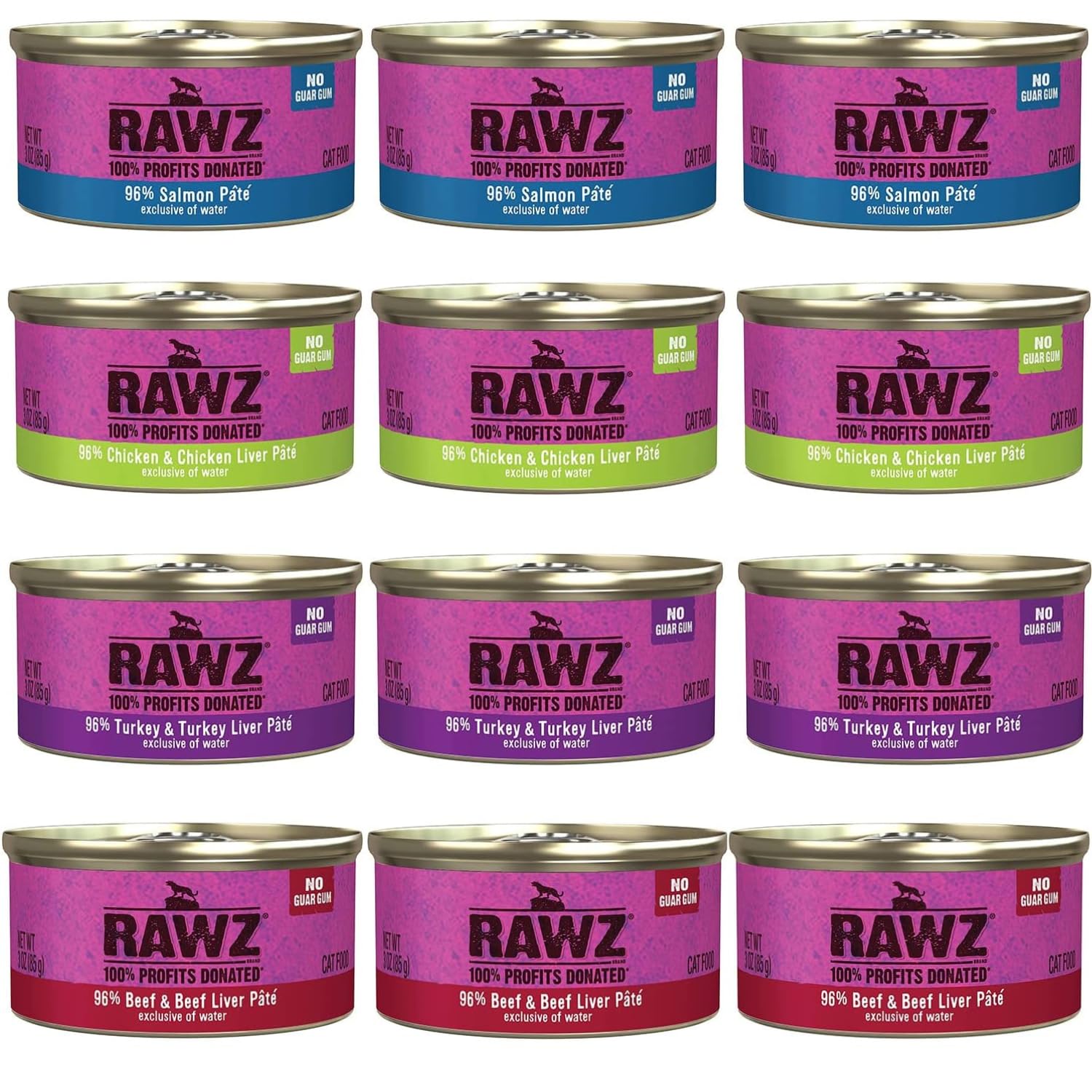 Rawz Natural Premium Pate can label close-up showing real meat as first ingredient.