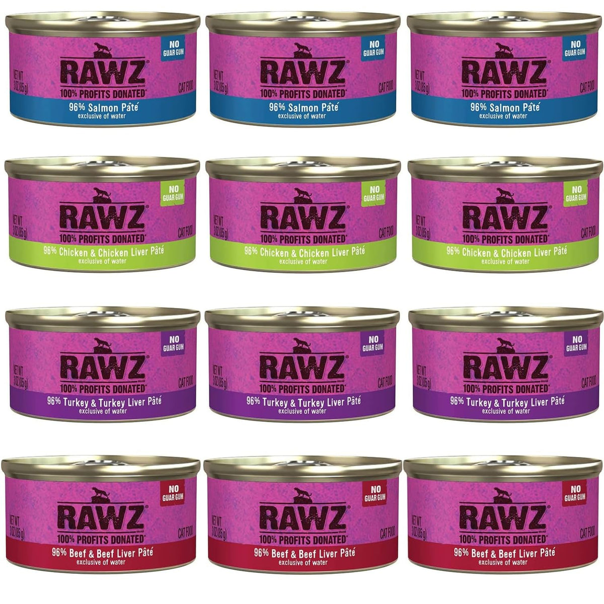 Rawz Natural Premium Pate can label close-up showing real meat as first ingredient.
